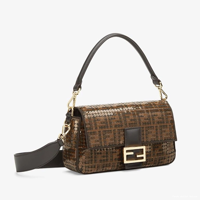 Affordable Brown Fendi In FF Motif Bag Sequins Medium Fabric Baguette with 0718